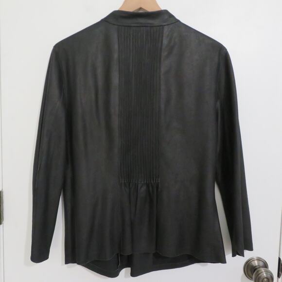 Armani Collezioni Womens Sz 10 Black 100% Goat Leather Jacket Pleated Zip Front - Picture 2 of 6